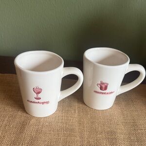 Williams Sonoma Hot Holiday Drinks White Ceramic Mugs Red Accents 10oz Winter